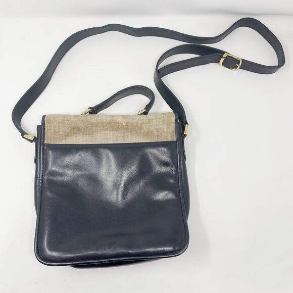 Vintage Etienne Aigner Brown Black Leather Linen Crossbody Bag Satchel Foldover - Picture 4 of 13